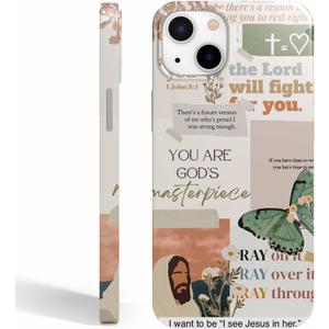 Jesus Flowers Case for iPhone 14,Christian Bible Verse Butterfly Collage Case for Men Women,Smooth Tough PC Full Cover Case for iPhone 14
