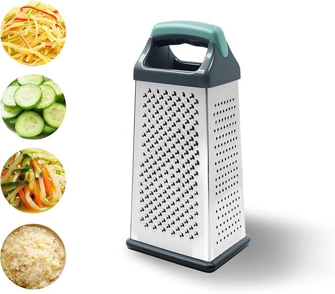 Box Grater, 4 Sided Stainless Steel Cheese Graters with Handle, Food Grater for Kitchen, Cheese Slicer for Food Vegetables Potatoes Carrot