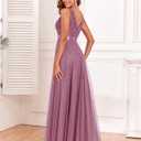 YHHOWEP Women's Formal Dresses Long Evening Gowns Tulle V Neck Sleeveless Sparkly Sequin Cocktail Party Wedding Guest Dress Mauve S (S)