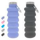 YCT Collapsible Water Bottle 17Oz (500ml），Travel Portable Sport Water Bottle，Reusable Silicone Foldable Water Bottles for Gym Camping Hiking (Purple+Black)