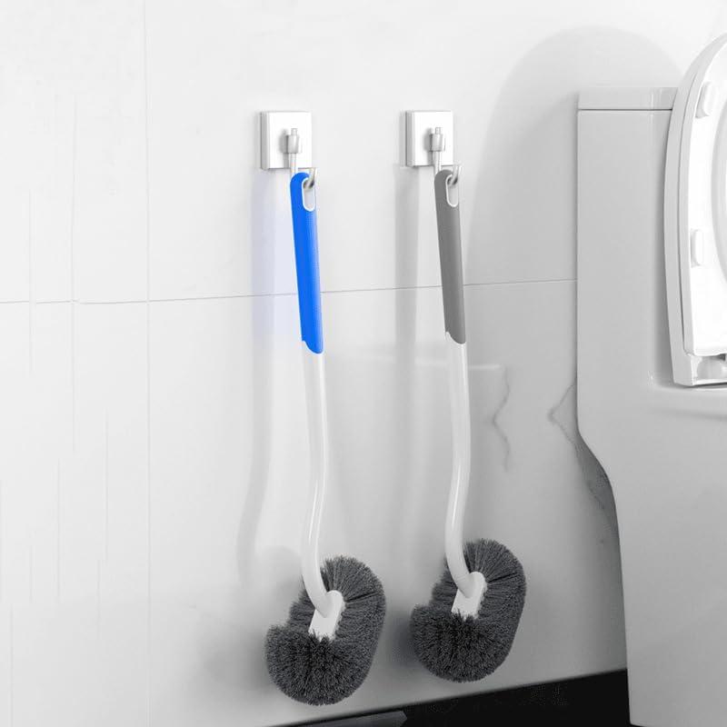 Modern Curved Toilet Brush Set with Wall Mount, Long Handle for Deep Cleaning, White Handle Gray Bristles, 2-Piece No-Stain Bathroom Cleaning Brush
