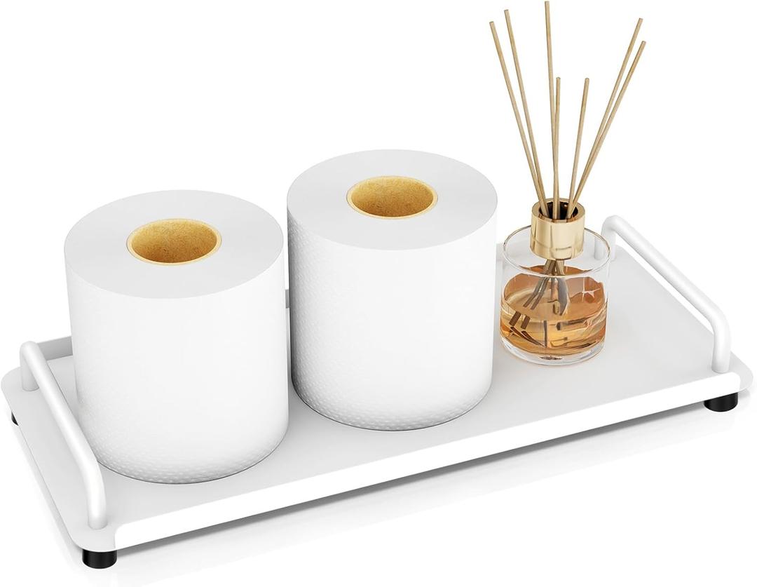 Toilet Tank Tray with Handle, Bathroom Vanity Tray for Bathroom, Kitchen (White) (12.9" x 5.9" x 1")