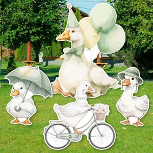 4PCS A New Silly Goose 1st Birthday Backdrop, Outdoor Lawn and Home Decorations, with Pole, Suitable for Birthday Party, Baby Shower Decor and Celebrations of All Ages, Green Backdrop Decor