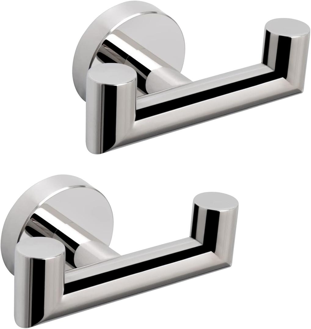 NearMoon Bathroom Double Towel Hook- SUS304 Stainless Steel Robe Towel Holder, Heavy Duty Double Coat Hook for Bathroom Livingroom Kitchen Wall Mounted, 2 Pack (Chrome Finish)