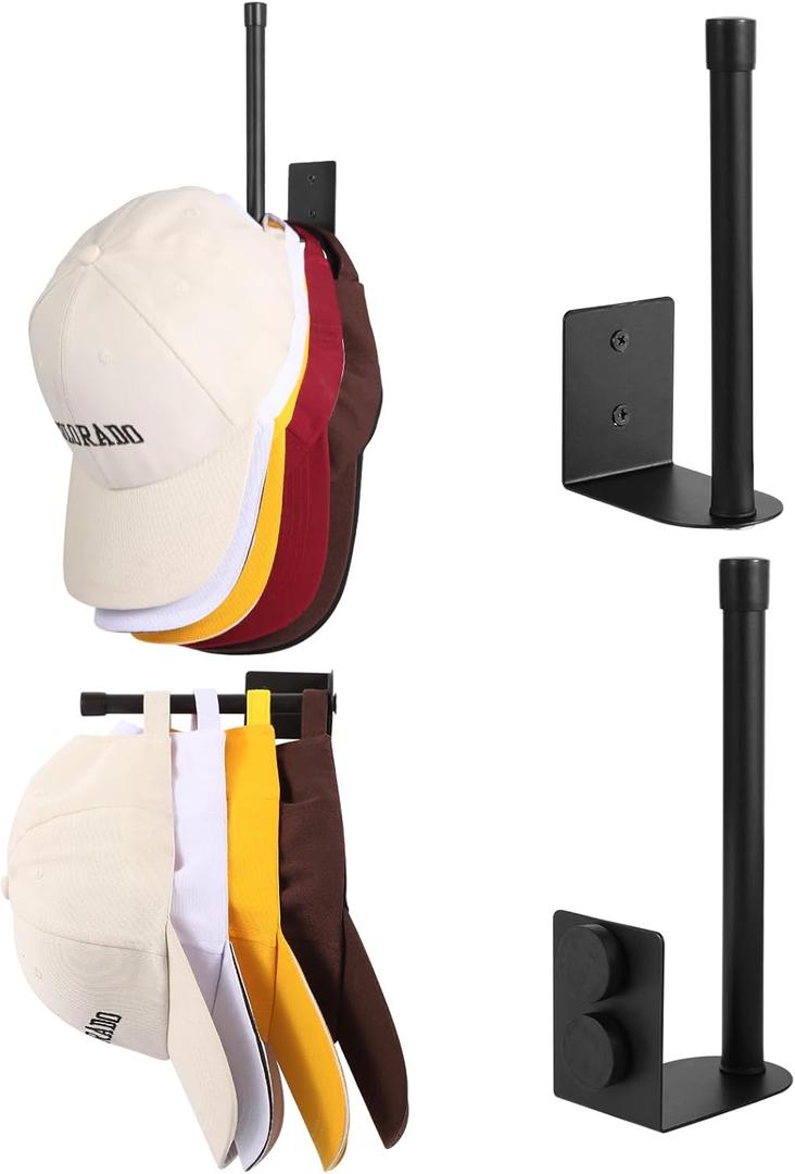 Magnetic Hat Holder, Racks for Baseball Caps, Stainless Steel Multilayer Hat Storage Display Holder,Hat Holder Storage Organizer,Apply to Metal Surfaces,Black Magnetic Hooks,