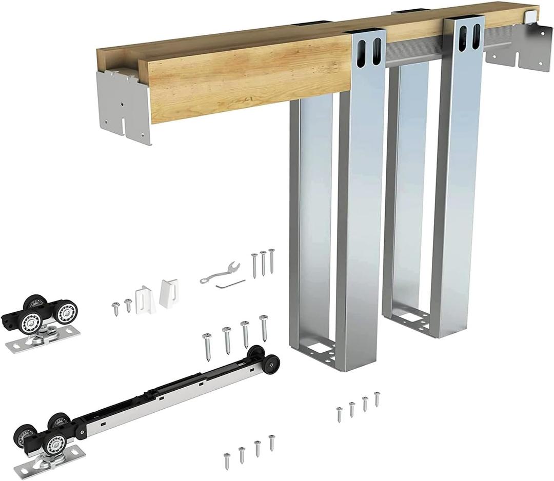JUBEST 36"x 80" Pocket Door Frame Kit with 120LBS Soft Close Mechanism and Galvanized Steel Studs, Pocket Door Kit for 2x4 Stud Wall, Suitable for Doors Wide 24"-36", Easy to Install