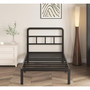 12 Inch Twin XL Bed Frame with Headboard, Heavy Duty Metal XL Twin Platform Bed Frame with Rounded Corner Legs, No Box Spring Needed, Noise Free, Easy Assembly, Black