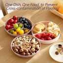 2-Layer Snack Box and Serving Tray with Lid and 6 Petal-Shaped Fruit Forks, 7-Compartment Organizer for Candy, Fruits, Nuts, Charcuterie, Ideal for Party and Entertaining