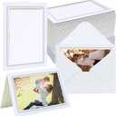 100 Pack Photo Frame Cards with Envelopes 4x6 Paper Picture Frame Bulk Blank Photo Insert Cards for Wedding,Graduation,Mother's Day, Classroom DIY - White with Silver Trim