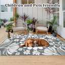 Ileading Outdoor Plastic Straw Rug 5x8ft Funny Floral Style Reversible Patio Area Rugs Waterproof Non Shedding Portable Carpets for Rv Outside Deck Pool Beach Picnic Camping (Grey)
