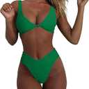 geluboao Bikini Set for Women Solid V Neck Knot Front Push Up High Leg Thong Two Piece Swimsuit, Small