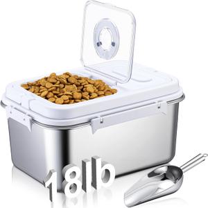 Honeydak 14.76 x 10.4 x 7.28 Inches Stainless Steel Dog Food Storage Container with Silicone Airtight Lid with Scoop Metal Pet Dog Cat Food Storage Container Keep Fresh Easy to Clean