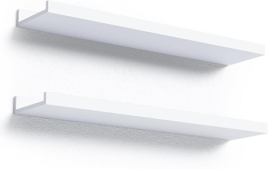 Floating Shelves Set of 2, Long Wall Shelf with Lip, 24in, White, 23.6 in