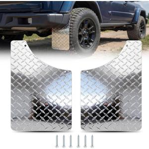 Otooling 2 Pcs Aluminum Diamond Plate Truck Mud Flaps, Silver, 19 × 11 Inch