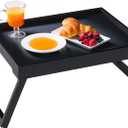 Bamboo Bed Tray Table with Folding Leg, Breakfast in Bed Tray for Eating,Kitchen Serving,Food, Sofa, Snacking or Working, Laptop Desk Dinner(1, Black)