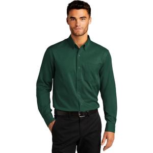 Wangyue Men's Long Sleeve Dress Shirts Casual Button Down Shirts Slim Fit Formal Dress Shirts with Pockets (XX-Large, Dark Green)