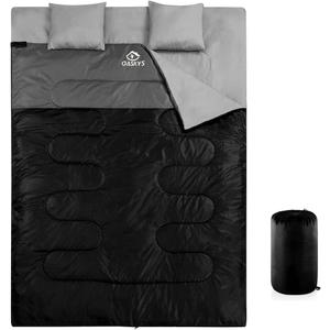 oaskys Double Sleeping Bag for Adults with 2 Pillows - Queen Size XL Waterproof Sleeping Bag for All Season Camping Hiking Backpacking 2 Person Sleeping Bags for Cold Weather & Warm (59in x 86.6", Black)