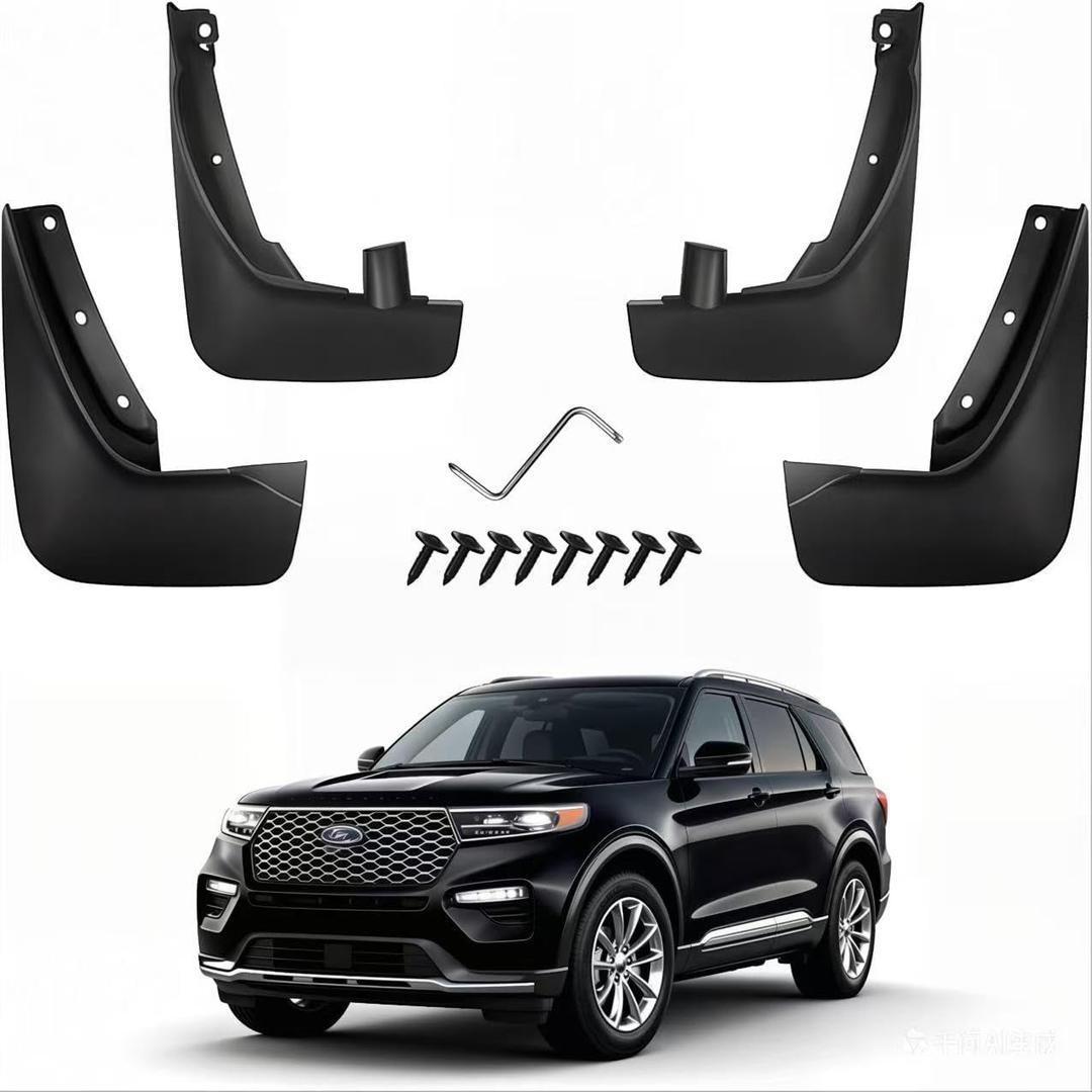 No Drill Mud Flaps for 2020-2026 Ford Explorer, Heavy Duty Front & Rear All Weather Splash Guards Set for Base XLT ST Platinum Limited Hybrid Timberline Active Tremor Models,OEM-Style Black Mud Guards