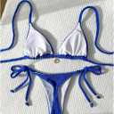 SHENHE Women's Sexy Brazilian Thong Bikini Set Halter Triangle Side Tie String 2 Piece Swimsuits (Blue, Small)