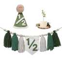 Wild Half Birthday Decorations Sage Green 1/2 High Chair Banner with 1/2 Cone Hat for 6 Months Outfit Half Way to One Baby Boy Birthday Decorations