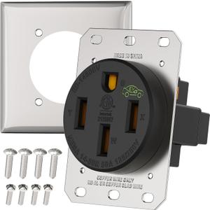 RVGUARD 50 Amp EV Charging Receptacle, NEMA 14-50R EV Power Outlet, 125/250 Volts, Ideal for Electric Vehicles, RVs, and Large Appliance, ETL Listed.