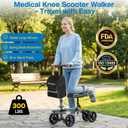 All Terrain Knee Scooter for Adults for Foot Injuries,Foldable & Steerable Knee Walker with Shock Absorption, 300lbs Leg Knee Scooter, Comfort Pad, Dual Brakes, Crutch Alternative, Grey