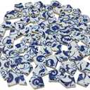 1.1lb Irregular Ceramic Porcelain Tiles for Crafts, Broken Blue and White China Plate Mosaic Tiles (Medium 11)