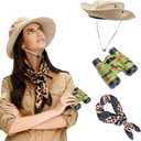 Safari Adventure Set with Binoculars, Sun Hat, and Wild Animal Print Scarf
