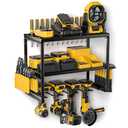Amoowis Heavy Duty Power Tool Organizer Wall Mount, 3-Layer Metal Rack with 4 Drill Holders, Garage Storage for Cordless Tools, Ultimate Christmas Gifts for Men, Husband, Dad, DIYers