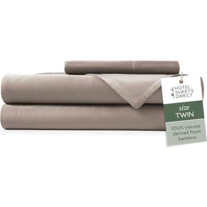 Hotel Sheets Direct 3 Piece Bed Sheet Set Twin Size, 100% Viscose Derived from Bamboo Sheets Set with 1 Pillowcase, Cooling & Breathable Luxury Bedding, Moisture-Wicking & Silky Soft Texture, Sand