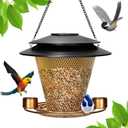 Metal-Wild-Bird-Feeder Solar-Bird-Feeders Outside-Hanging Outdoors-Backyard Rust-Resistant Squirrel Proof for Birding Wildlife Birds Feeders Bronze
