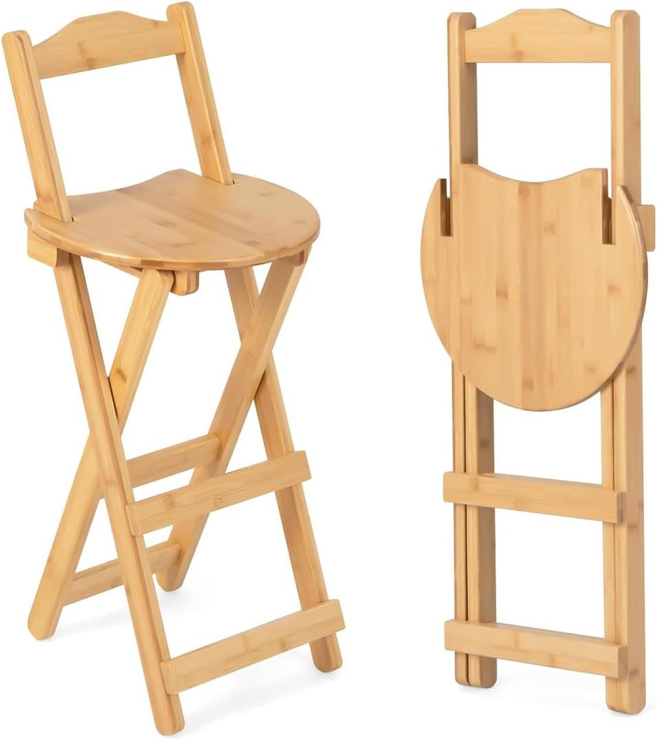 Folding Bar Stool: Compact 24" Folding Kitchen Counter Chair - Portable Wooden Bar Stool - Outdoor Shop Kitchen Restaurant Coffee Stool - 1pcs (Burlywood)