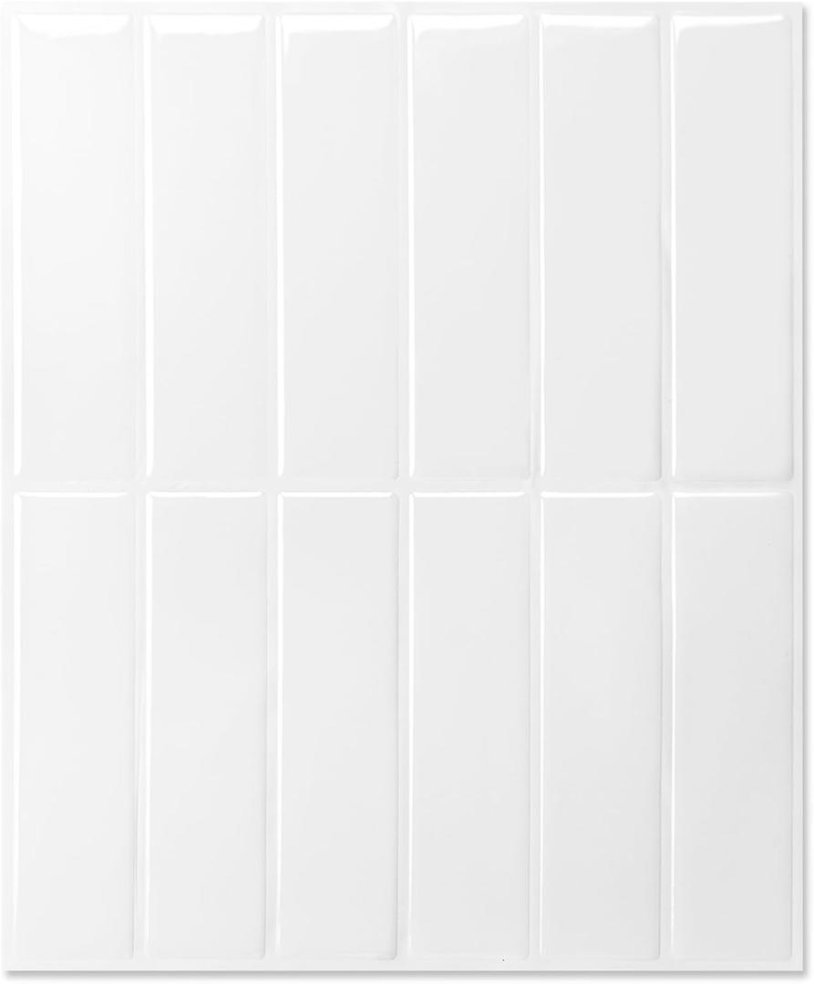 LONGKING 10-Sheet Bright White Peel and Stick Backsplash for Kitchen Wall, Kitchen Backsplash Wall Tile, Waterproof Back Splash Stick on Tiles for Bathroom