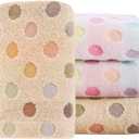 Pidada Hand Towels Set of 4 Colorful Polka Dot Pattern 100% Cotton Soft Absorbent Decorative Towel for Bathroom (Beige and Brown)