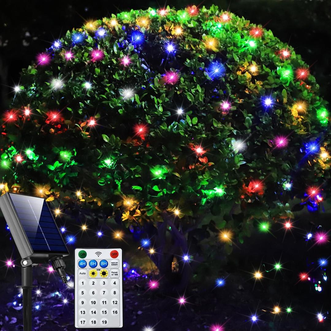 Curyidy Solar Net Lights Outdoor Mesh Lights Christmas Decorations, 200LED String Tree Wrap Waterproof 19 Modes for Bushes, Fence,Garden, Shrubs,Trunk, Halloween,Xmas Decor (6 Colors, 9.8ft x 6.6ft)