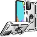 Dionsibei Military Grade Drop Impact for Samsung Galaxy A52 5G Case 360 Metal Rotating Ring Kickstand Holder Armor Heavy Duty Shockproof Cover for Galaxy A52 5G/4G Phone Case (Silver)