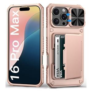 BXYJY for iPhone 16e Case with Wallet, Builtin Card Holder (45 Cards), Camera Cover Stand, Military Grade Drop Protection, Heavy Duty Men Women Rugged Protective Phone Case for iPhone 16e, Rose Gold