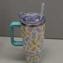 Nqhsionv Easter Tumbler 40 oz Colorful Bunny Peeps Coffee Travel Mug Stainless Steel Rabbit Insulated Cup with Handle and Straw Spring Happy Easter Decor Gifts for Women