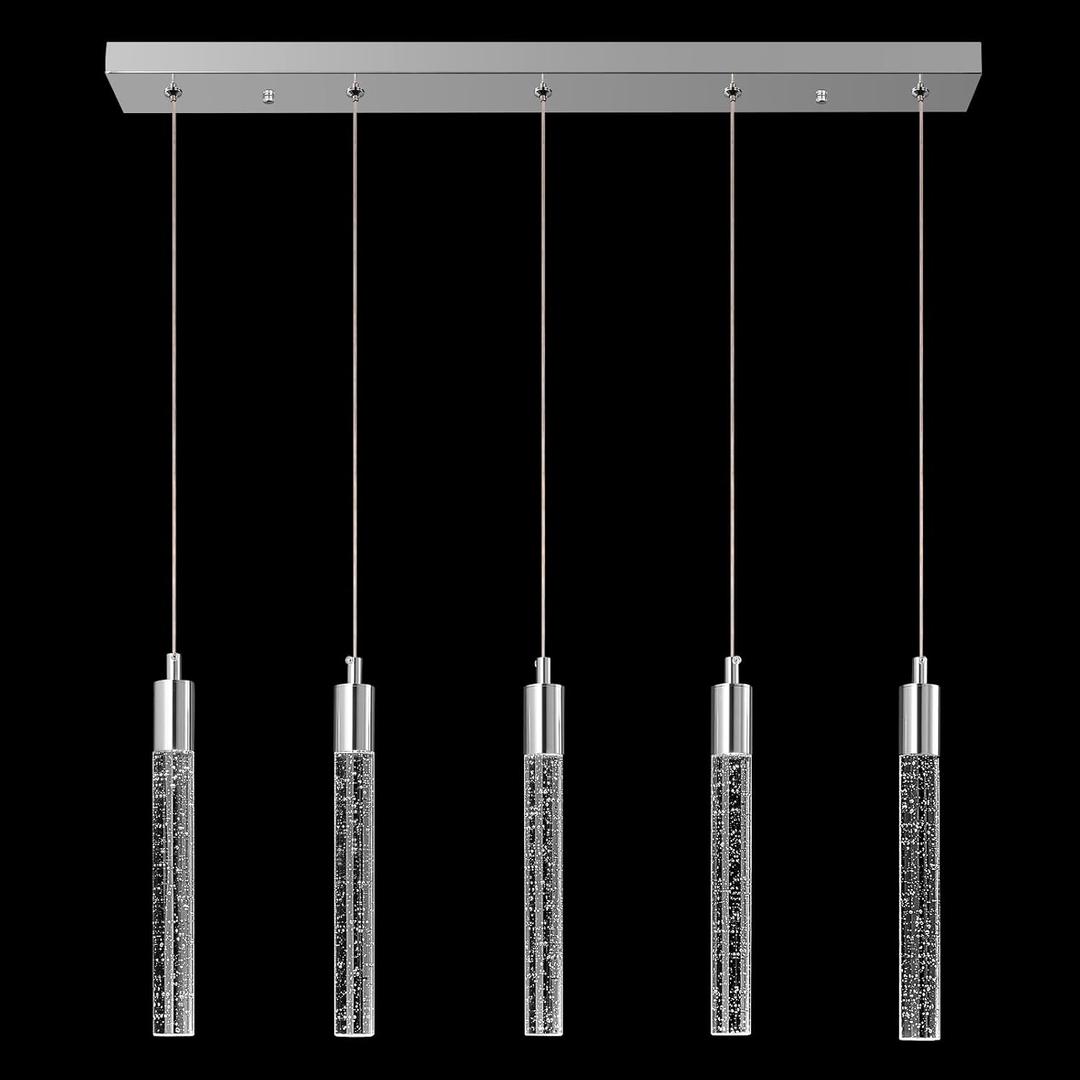 Kitchen Island Lighting Modern Light Fixture Chrome Pendant Light Dimmable LED Chrome Finish Mini Crystal Pendant Lights for Dining Room Living Room5-Light