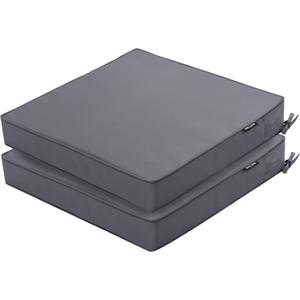 Outdoor Chair Cushions 24 x 24 Inch Waterproof Patio Chair Cushions with Tie 5 Year Color Fastness Thick Outdoor Seat Cushion for Garden Lawn Patio Furniture Dark Grey Set of 2