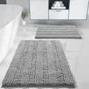 Yimobra Bathroom Rug Set 2 Piece, Soft Absorbent Chenille Bath Mat Set, Non Slip Machine Washable Quick Dry, Plush Shower Rugs for Bathroom Floor Sink Tub and Shower Outside, 32"x20"+24"x17", Gray (Grey)