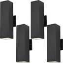 Outdoor Porch Lights, 14 in Outside Lights for House,Garage,Front Door,Modern Black Outdoor Wall Sconce,Up and Down Aluminum Square Patio Wall Light Fixture Include 8 * 7W Led Bulbs 4PCS