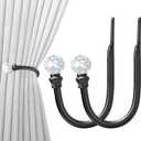 Hion Curtain Holdbacks Black 2pcs, Curtain Tiebacks Wall Mounted Curtain Hooks Holders for Drapes