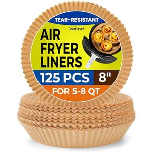 125Pcs Air Fryer Paper Liners Disposable, Non-Stick Air Fryer Parchment Paper, Food Grade Baking Liner for Baking Roasting Microwave (8IN-Round)