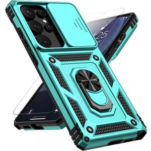for Samsung Galaxy S25 Ultra Case with Slide Camera Cover HD Screen Protector [Military Grade Drop Tested] Magnetic Ring Holder Kickstand Protective Phone Case for Samsung Galaxy S25 Ultra 2025, Mint