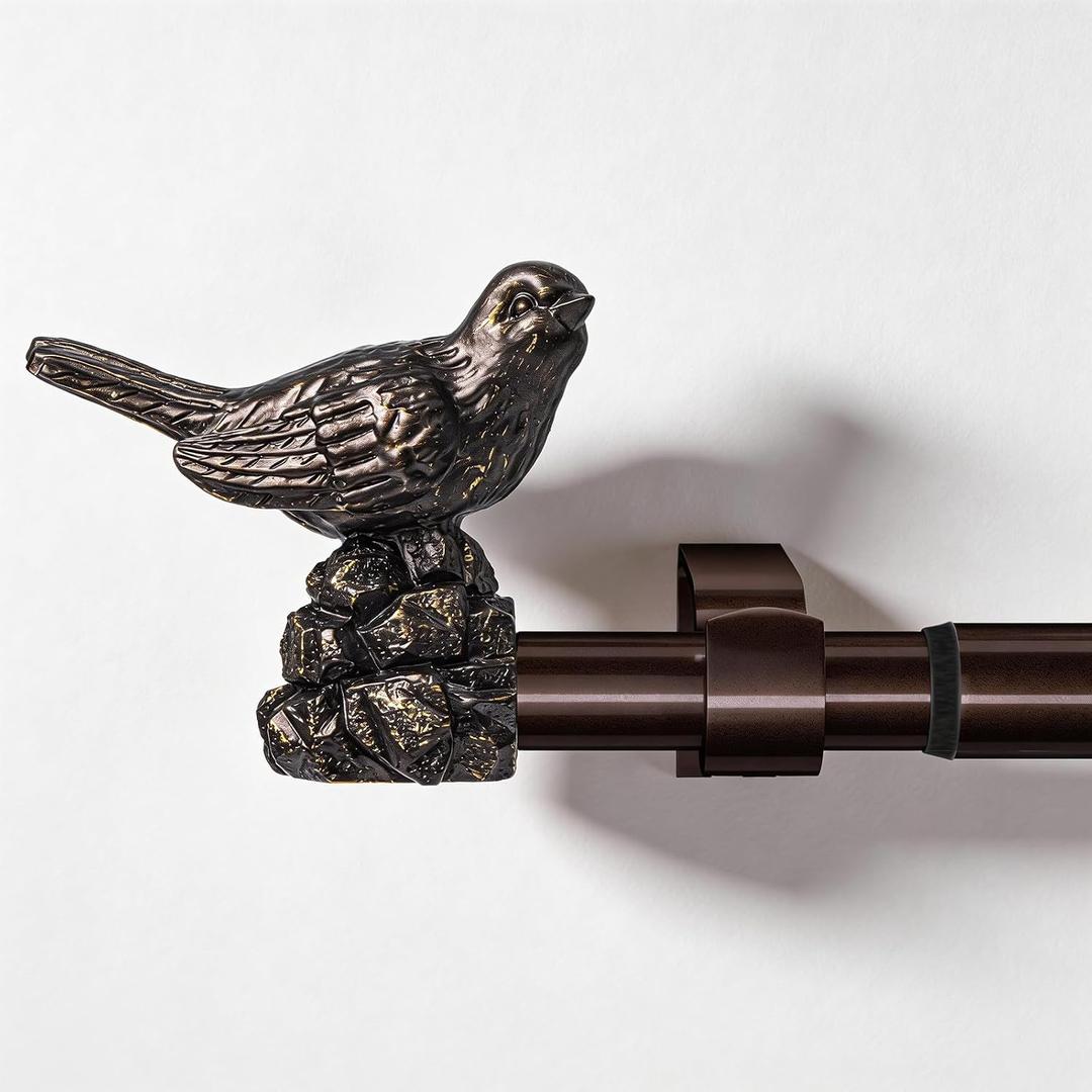Curtain Rods for Window 18 to 45 Inches Vintage Bronze Curtain Rod with Bird Finials Adjustable Drapery Rod Heavy Duty Curtains Rods for Living Room Kitchen Window