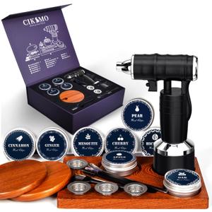 Electric Cocktail Smoker Kit - Rechargeable Whiskey Smoker Kit with Smoking Gun, Old-Fashioned Bourbon Smoker, Cold Smoker, Food Smoke Gun, Smoked Drink infuser, 8 Wood Chips, Butane Not required, Black