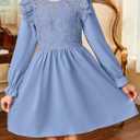 blibean Tween Girls Fall Dresses Semi Formal Flower Dress Size 6-15 Years (Blue, XXL)