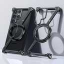 OGRANEE Z Case for Samsung Galaxy S24 Ultra Frameless, with Magsafe Kickstand 360 Rotatable, Bezel Less Metal Slim Hard Ultra Thin Case with Ring Holder Magnetic Stand for Men, Black