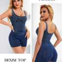 Denim Corset Top for Women Going Out Jean Crop Tank Tops Trendy Sleeveless Slim Fit Workout Denim Bustier (Large, Light Blue)